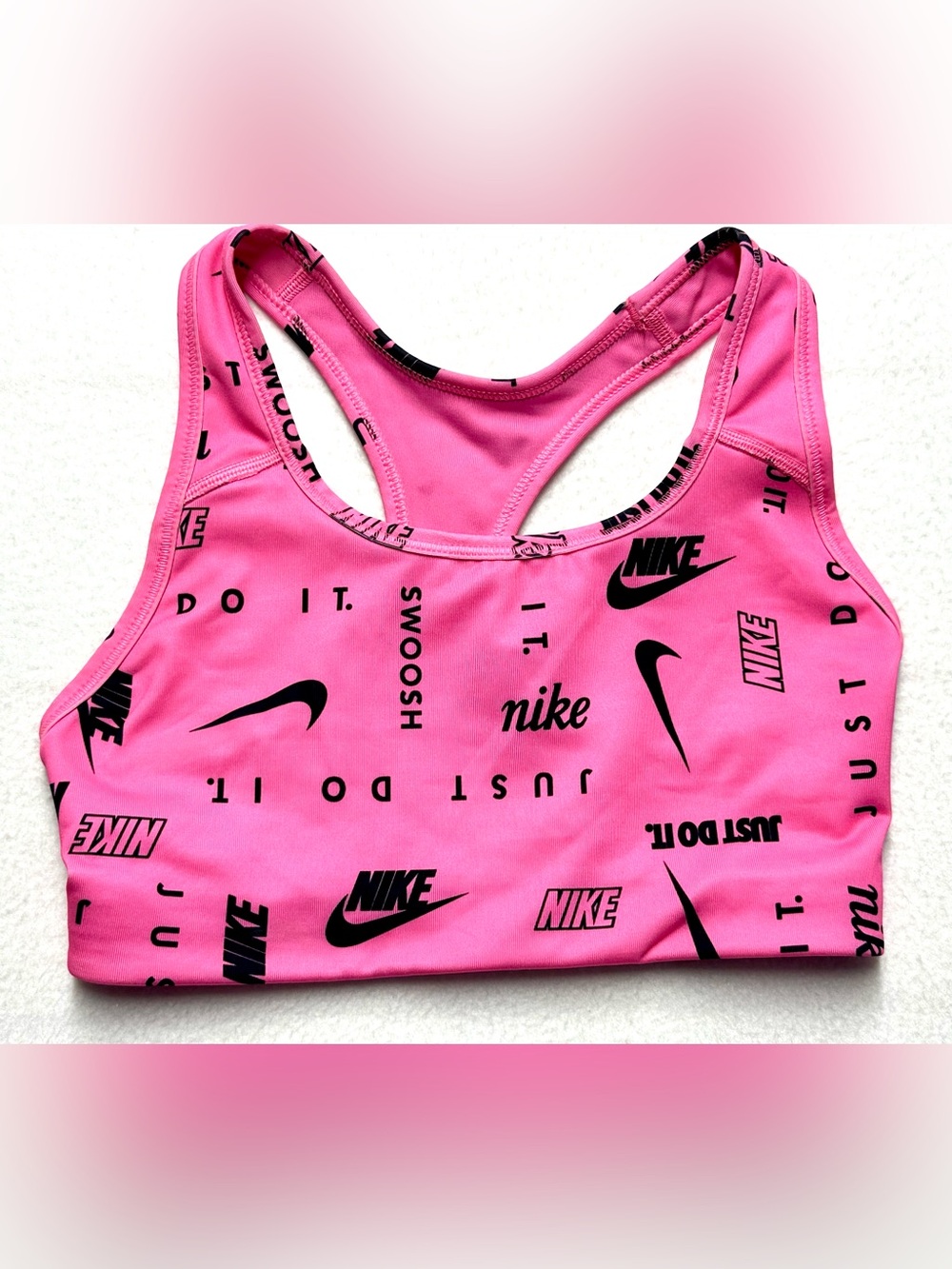 Nike Dri-FIT Sports Bra XS Pink Logo Swoosh Print Racerback Unpadded